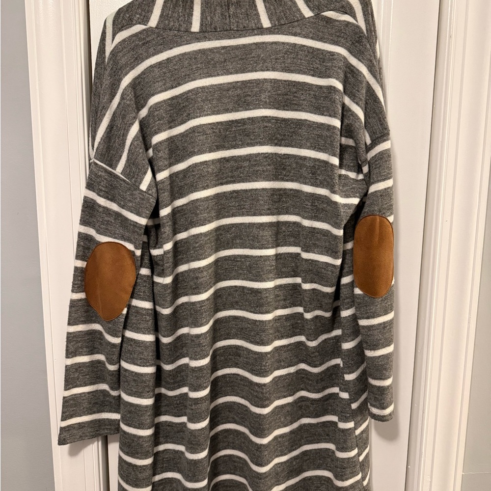 Chic Soul Gray and White Striped Cardigan